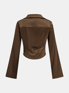 Satin Cowl Neck Long Sleeve Shirt Elegant Blouse for Women