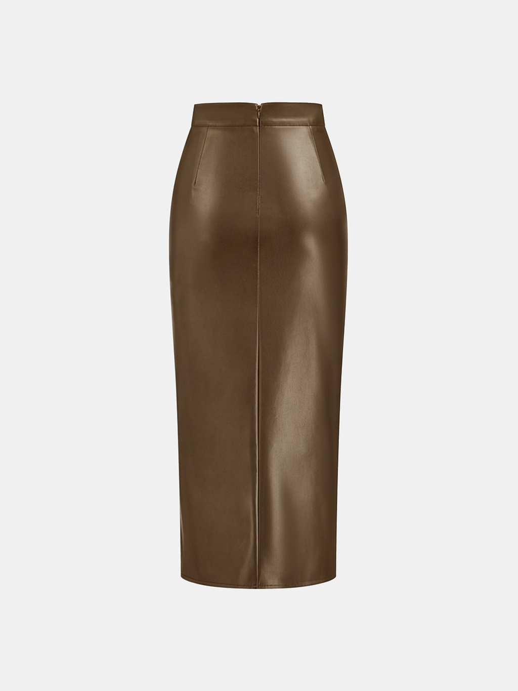 Ruched Slit PU Leather Midi Skirt High Waist Fashionable Style