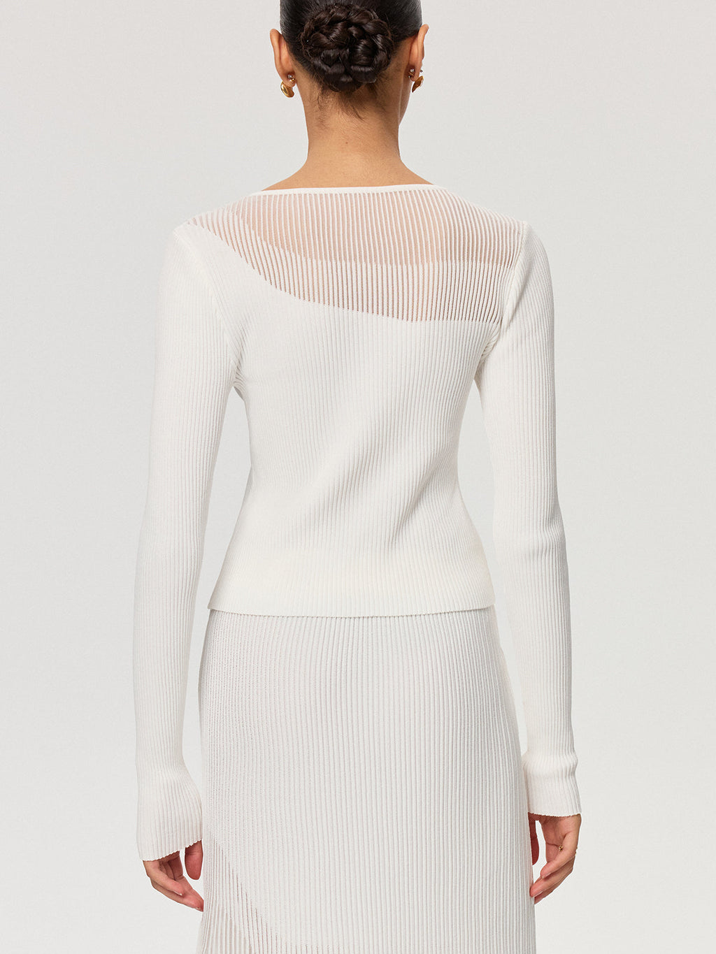 Sheer Panel Ribbed Knit Top for Women Casual Fit