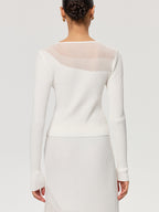 Sheer Panel Ribbed Knit Top for Women Casual Fit