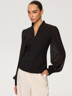 Zip Detail Chiffon Sleeves Blouse for Women with Elegant Design