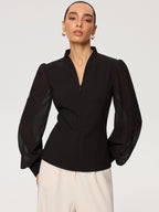 Zip Detail Chiffon Sleeves Blouse for Women with Elegant Design