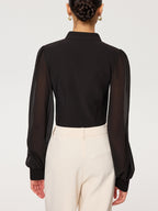 Zip Detail Chiffon Sleeves Blouse for Women with Elegant Design