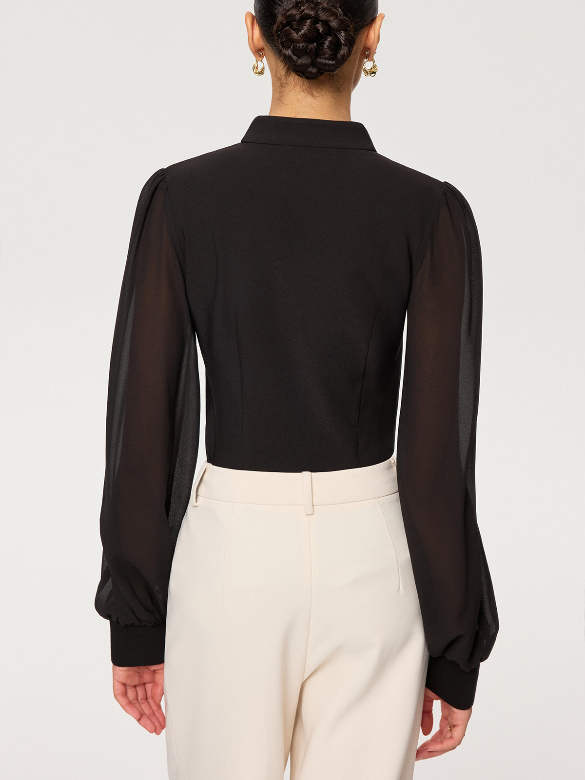 Zip Detail Chiffon Sleeves Blouse for Women with Elegant Design