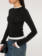Contrast Stitch Wool-Blend Knit Top Perfect for Layering
