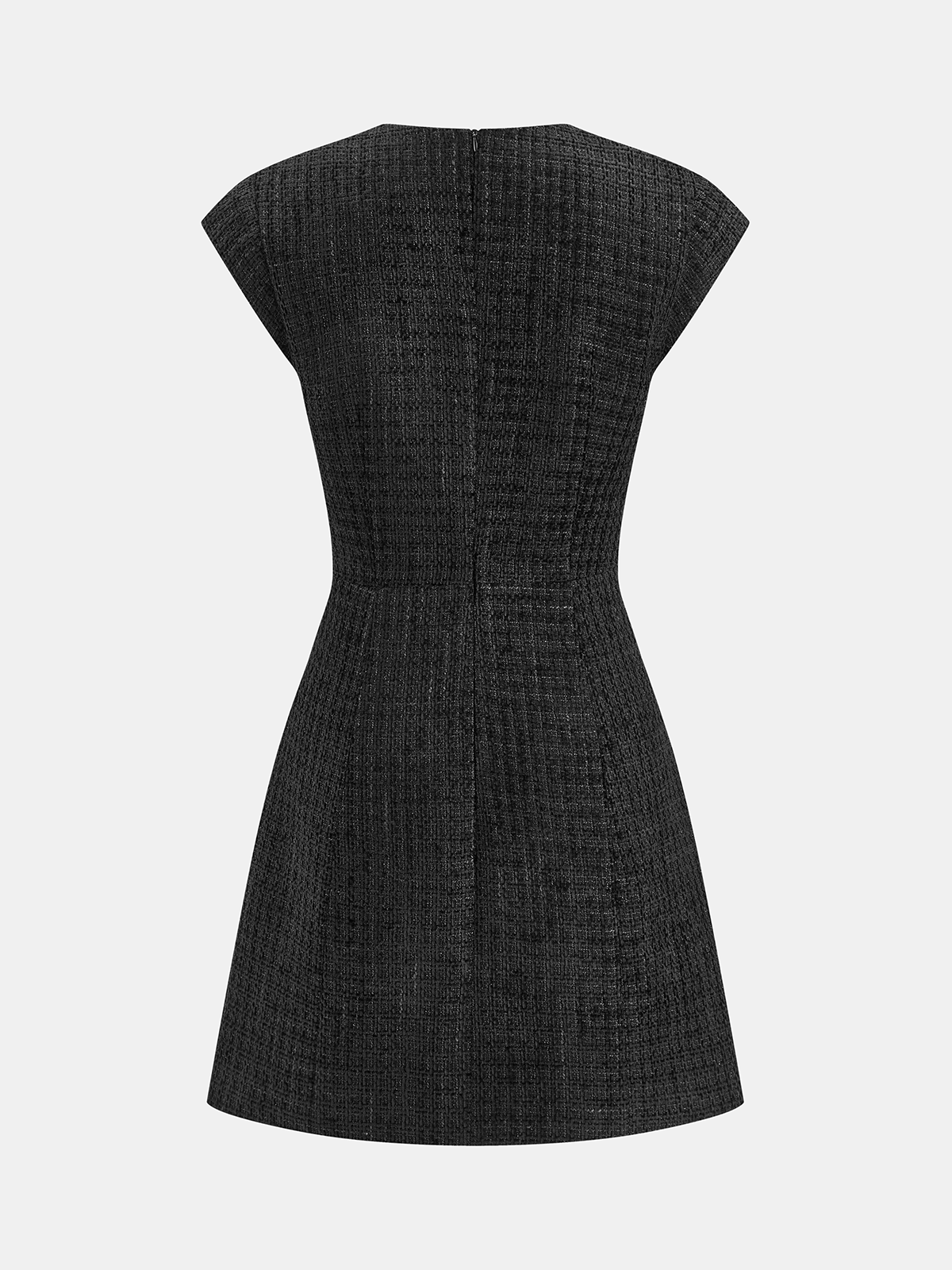 Metal Button Tweed Sleeveless Mini Dress for Spring-Summer Season