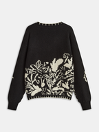 Floral Pattern V-Neck Sweater with Elegant Knit Design