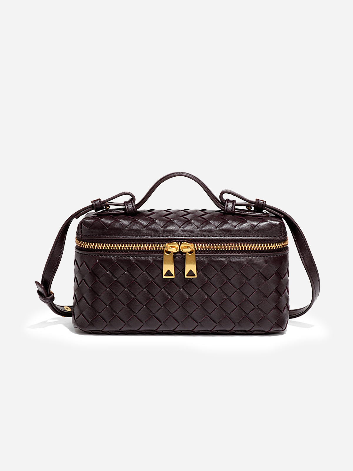 Woven PU Leather Box Bag Adjustable Crossbody Strap