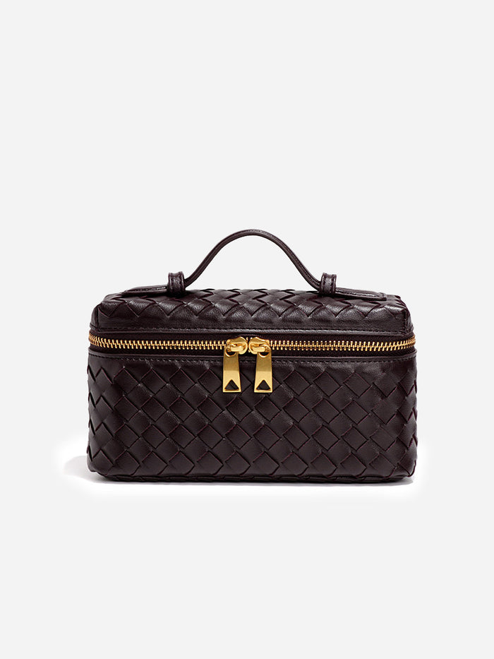 Woven PU Leather Box Bag Adjustable Crossbody Strap