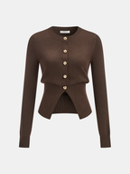 Metal Button Knit Cardigan Cozy Long Sleeve Sweater