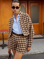 Houndstooth Belted High-Waist Tailored Shorts for Women