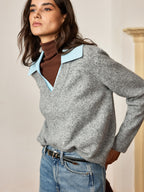 Contrast Collar Wool Blend Sweater for Men - Stylish Winter Comfort