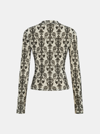 Damask Print Mock Neck T-Shirt Long Sleeve Casual Top