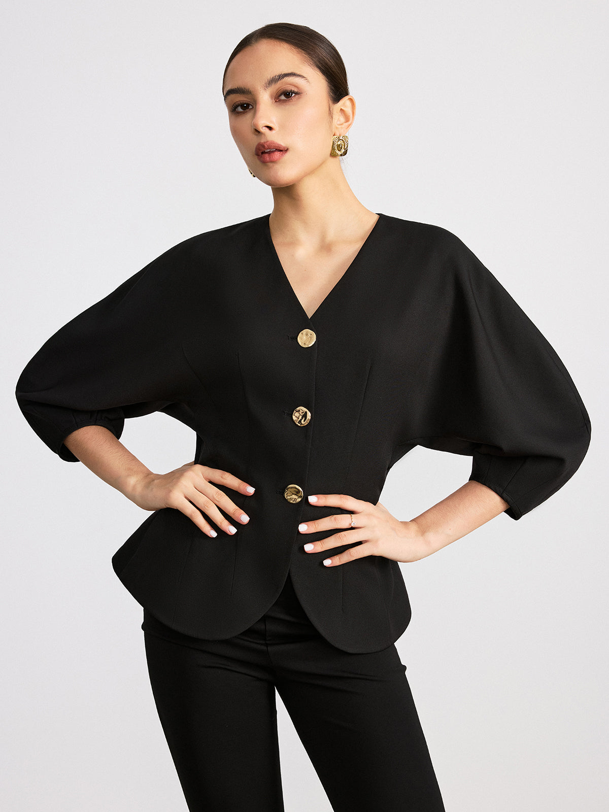 V-Neck Batwing Sleeve Blouse Women's Casual Flowy Top
