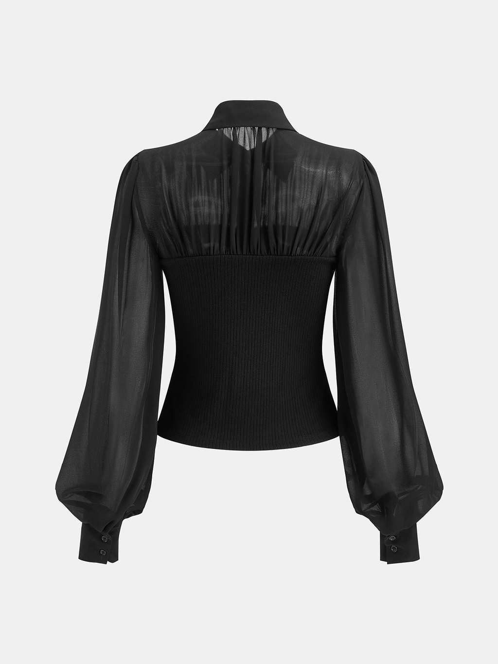 Ribbed Panel Semi-Sheer Long-Sleeve Shirt for Women, Lightweight Casual Top