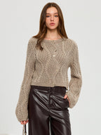 Wool Blend Cable Knit Cardigan with Button Closure