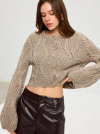 Wool Blend Cable Knit Cardigan with Button Closure