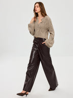 Wool Blend Cable Knit Cardigan with Button Closure