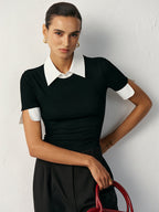 2 in 1 Paneled Collar And Cuffs Fitted T-Shirt Comfortable Stretch Fabric