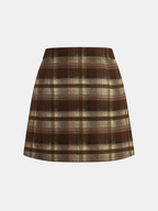 Plaid Asymmetric Pleated Mini Skirt with High Waist Design