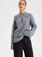 Cut-Out Knit Sweater Lightweight Cozy Trendy Style