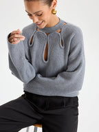 Cut-Out Knit Sweater Lightweight Cozy Trendy Style