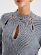 Cut-Out Knit Sweater Lightweight Cozy Trendy Style