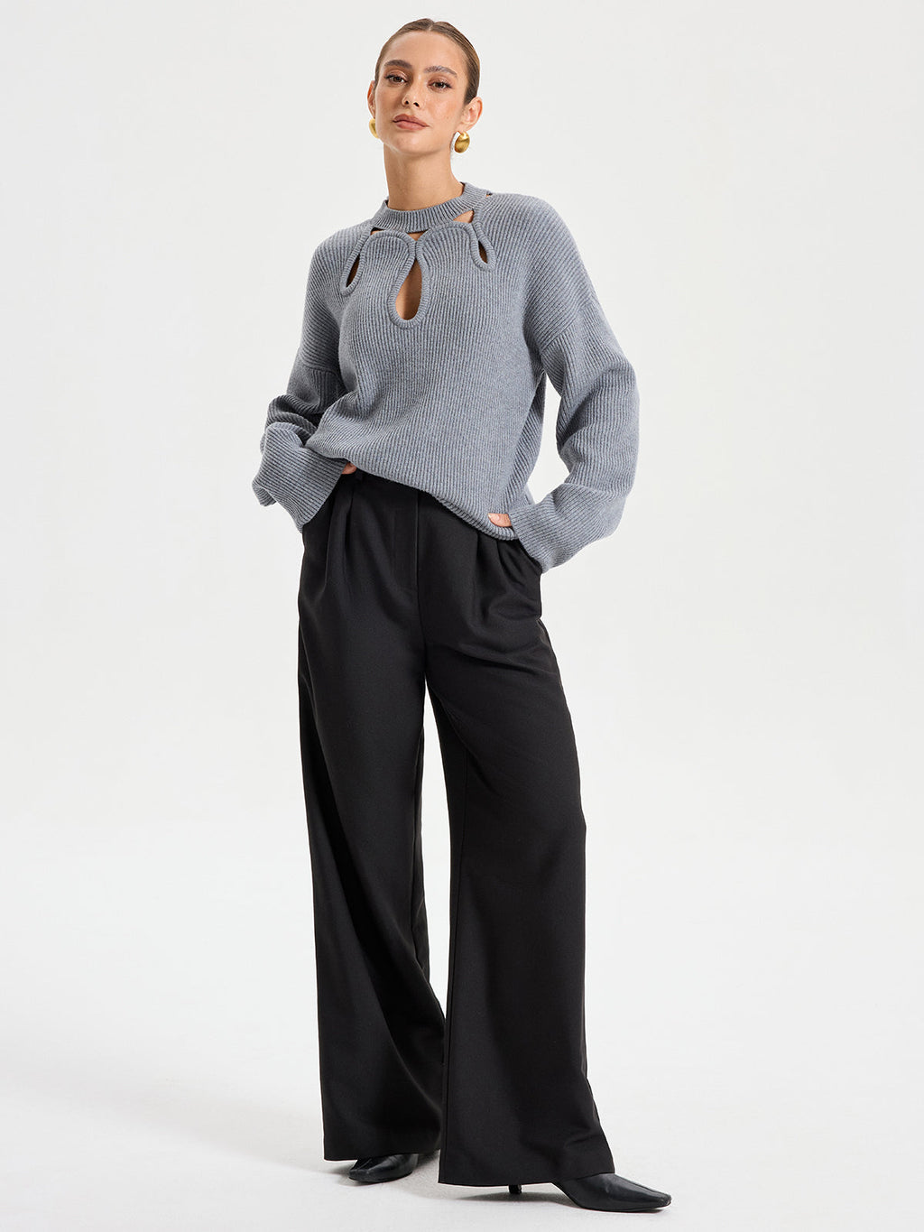 Cut-Out Knit Sweater Lightweight Cozy Trendy Style