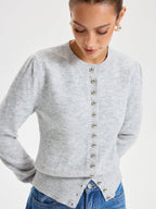 Buttoned Crew Neck Cardigan Lightweight Cotton Blend