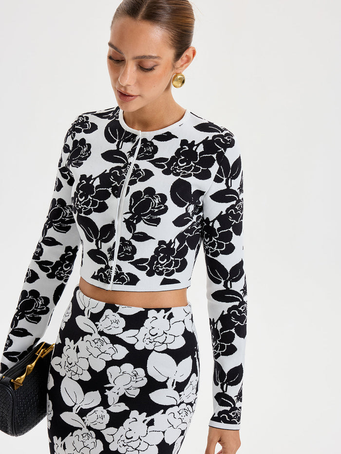Floral Pattern Crop Cardigan for Women Casual Wear