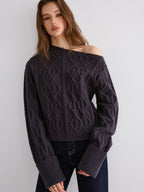 Cable Knit Off-shoulder Sweater Cozy Winter Pullover