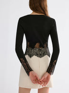 Lace Hem Long Sleeve Top Women's Casual Everyday Wear