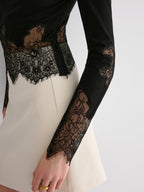 Lace Hem Long Sleeve Top Women's Casual Everyday Wear