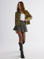 Pleated Tweed Skirt for Women Classic Style High Waist