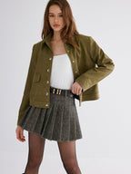 Pleated Tweed Skirt for Women Classic Style High Waist