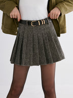 Pleated Tweed Skirt for Women Classic Style High Waist