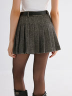 Pleated Tweed Skirt for Women Classic Style High Waist