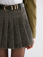 Pleated Tweed Skirt for Women Classic Style High Waist