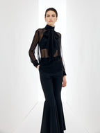 Sheer Bow Chiffon Blouse Elegant Lightweight Long Sleeve Pullover