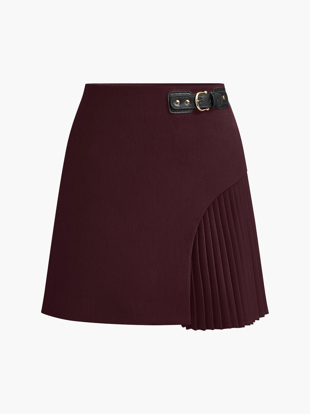 Side Pleated Buckle Belted Skirt for Women, Casual Office Wear