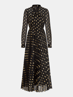 Long Sleeves Foil Spot Print A-Line Maxi Dress for Women, Elegant Evening Wear