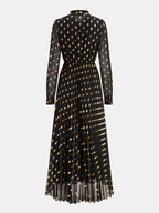 Long Sleeves Foil Spot Print A-Line Maxi Dress for Women, Elegant Evening Wear