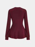 Bow Buckle Peplum Knit Cardigan Lightweight Layering Fashion Sweater