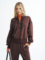 V-Neck Half-Zip Sweatshirt Comfortable Casual Pullover Top