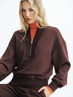 V-Neck Half-Zip Sweatshirt Comfortable Casual Pullover Top