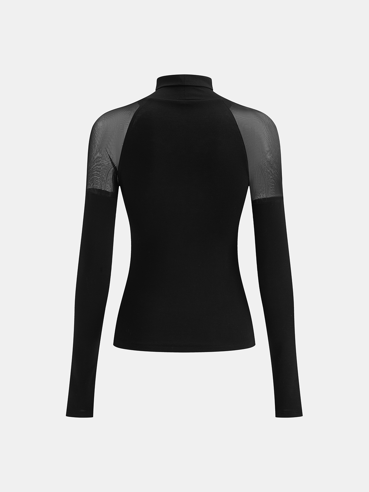 Sheer Mesh Shoulder Turtleneck Long Sleeve Top Women's Trendy Layering Piece