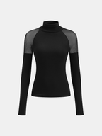 Sheer Mesh Shoulder Turtleneck Long Sleeve Top Women's Trendy Layering Piece