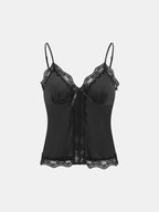 Lace Trim Satin Cami Top with Adjustable Straps