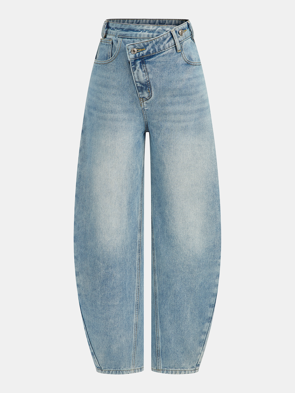 High-Waist Denim Asymmetric Curved-Leg Jeans for Women Stylish and Comfortable
