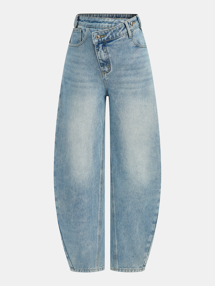 High-Waist Denim Asymmetric Curved-Leg Jeans for Women Stylish and Comfortable